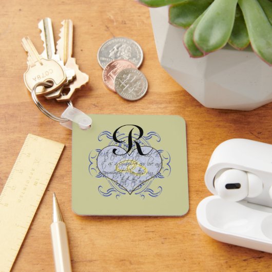 Monogram Wedding Vow Heart Sleutelhanger (Bureau)