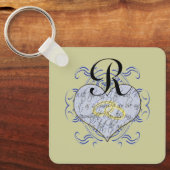 Monogram Wedding Vow Heart Sleutelhanger (Voorkant)
