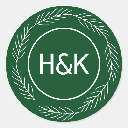 Monogram Wedding Wreath Ronde Sticker (Voorkant)