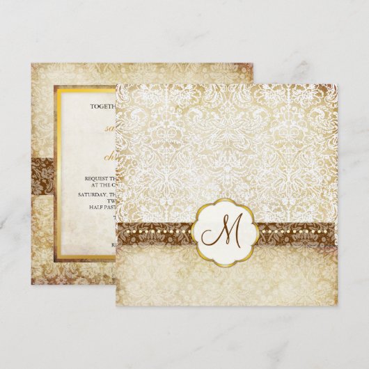  MONOGRAM WEDING INVITATIES VAN WITTE LACE KAART (Voorkant / Achterkant)