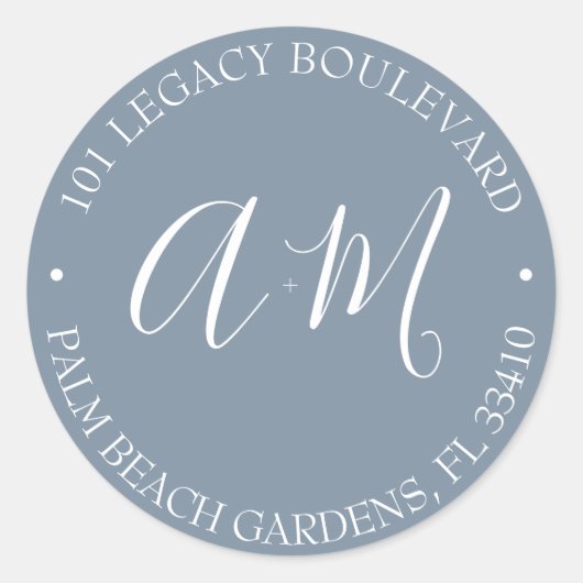 Monogram Weduwkeeradres Ronde Sticker (Voorkant)