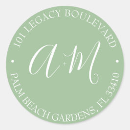 Monogram Weduwkeeradres Ronde Sticker