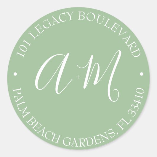 Monogram Weduwkeeradres Ronde Sticker (Voorkant)
