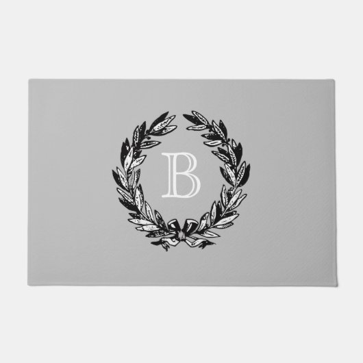 Monogram Welkomstkrans Grijze Herfst Deurmat (Voorkant)