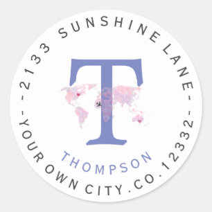 Monogram Wereldkaart reizen Cirkeladres label