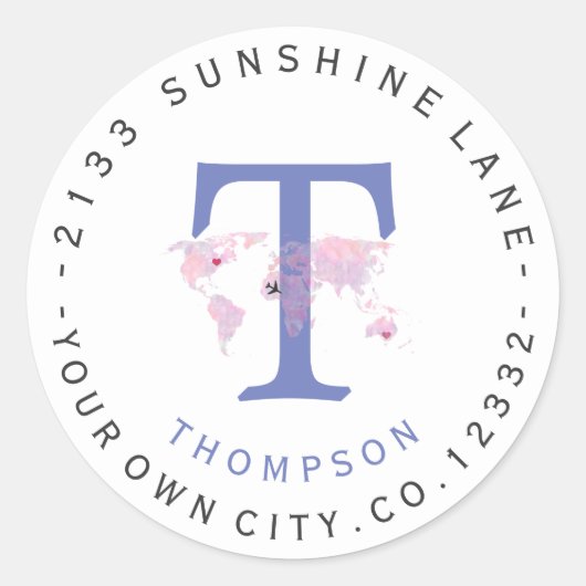 Monogram Wereldkaart reizen Cirkeladres label (Voorkant)