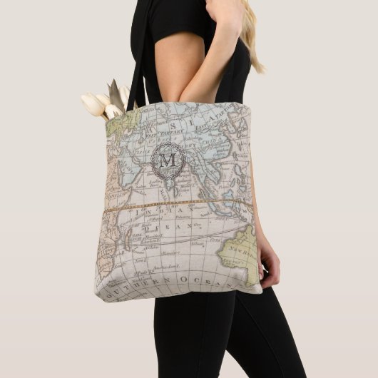 Monogram. Wereldkaart. Tote Bag (Dichtbij)