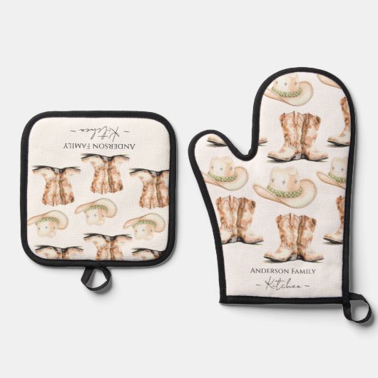 Monogram Westerne laarzen en Cowboy petten Ovenwant & Pannenlap Set (Voorkant)
