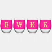 Monogram Westerne Retro Hot Roze Matching Wijnglas Zonder Voet (Achterkant)
