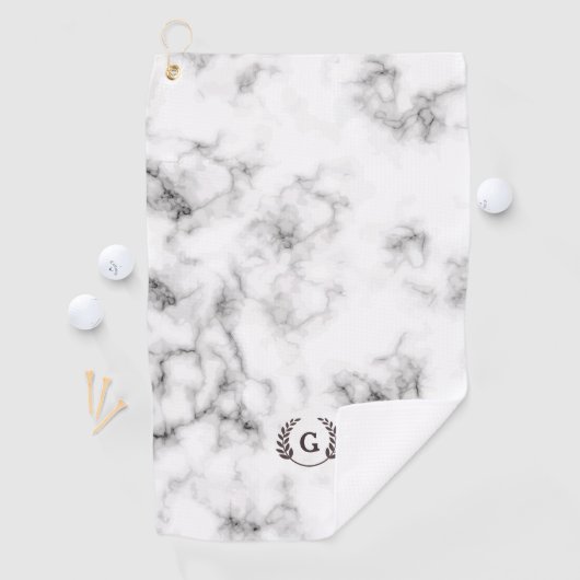Monogram Wheat Laurel op White Marble Golfhanddoek (Insitu)