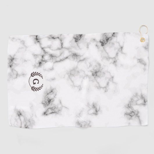 Monogram Wheat Laurel op White Marble Golfhanddoek (Horizontaal)