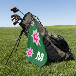 Monogram Whimiscal Roze Groene Waterlelies Golfhanddoek