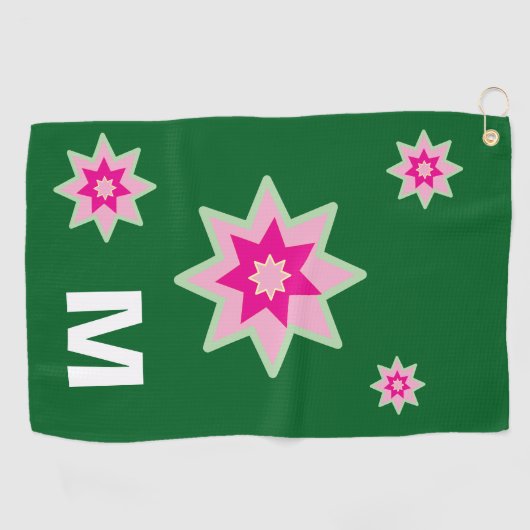 Monogram Whimiscal Water Pink Green Water Lilies Golfhanddoek (Horizontaal)