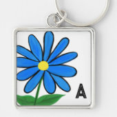 Monogram Whimsical Blauwe Madeliefje Sleutelhanger (Voorkant)