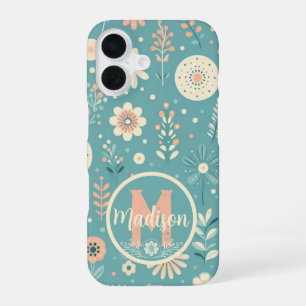 Monogram Whimsical Blooms iPhone 16 Hoesje
