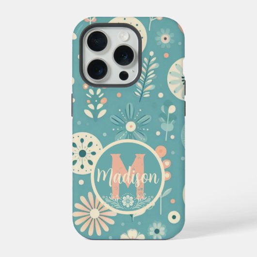 Monogram Whimsical Blooms iPhone Hoesje (Achterkant)