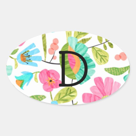 Monogram Whimsical Custom Flower Sticker Pattern (Voorkant)