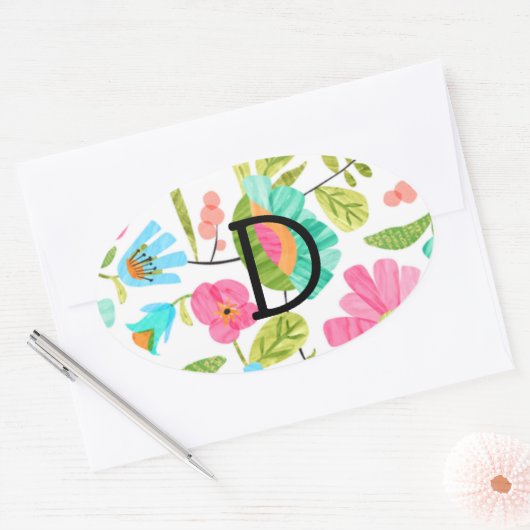 Monogram Whimsical Custom Flower Sticker Pattern (Envelop)