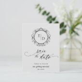 Monogram Whimsical Elegant Wedding Save the Date Aankondiging (Staand voorkant)