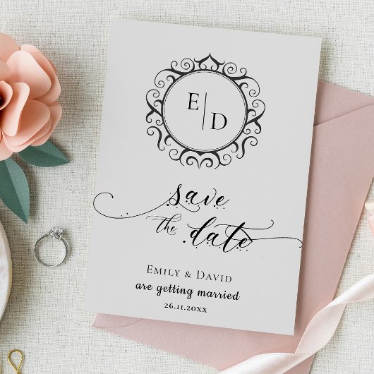Monogram Whimsical Elegant Wedding Save the Date Aankondiging