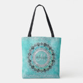 Monogram Whimsical Glittery Lotus Mandala over Bla Tote Bag (Achterkant)