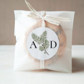 Monogram Whimsical Groene en Gouden Pijnbruiloft Ronde Sticker