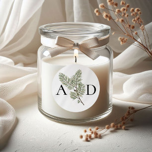 Monogram Whimsical Groene en Gouden Pijnbruiloft Ronde Sticker