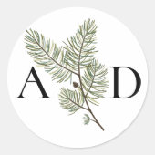 Monogram Whimsical Groene en Gouden Pijnbruiloft Ronde Sticker (Voorkant)