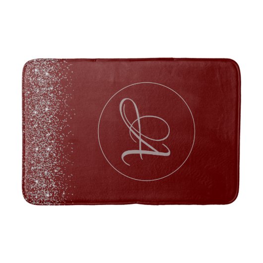 Monogram Whimsical Silver Glitter op Red Badmat (Voorkant)