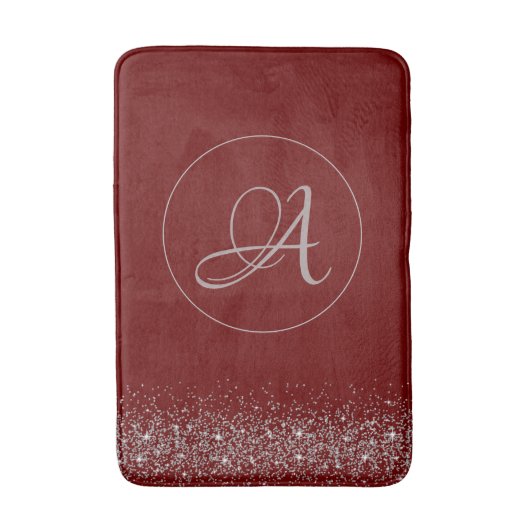 Monogram Whimsical Silver Glitter op Red Badmat (Voorkant Verticaal)