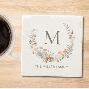 Monogram Whimsical Waterverf Bloemige Botanische  Stenen Onderzetter