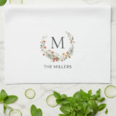 Monogram Whimsical Waterverf Bloemige Botanische Theedoek (Gevouwen)