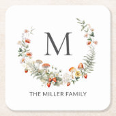 Monogram Whimsical Waterverf Floral Botanical Kartonnen Onderzetters (Voorkant)