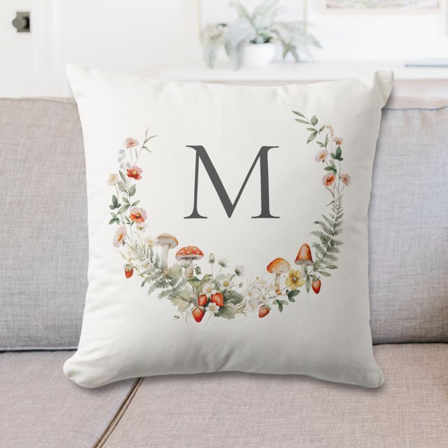 Monogram Whimsical Waterverf Floral Botanical Kussen (In situ)