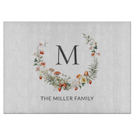 Monogram Whimsical Waterverf Floral Botanical Snijplank (Voorkant)