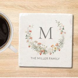 Monogram Whimsical Waterverf Floral Botanical Stenen Onderzetter