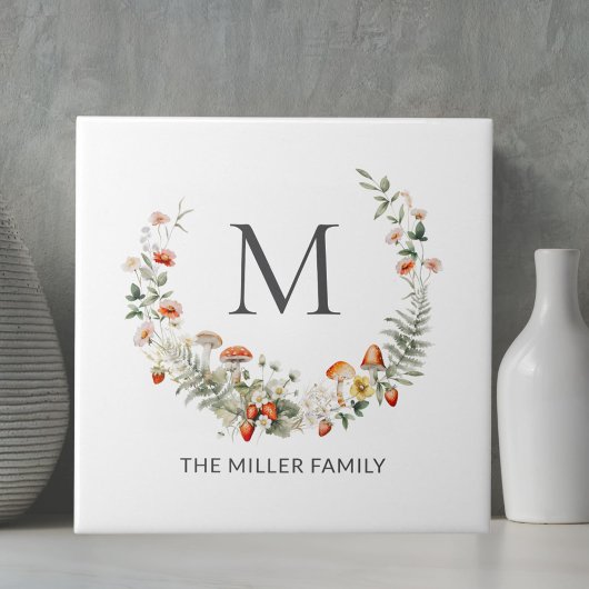 Monogram Whimsical Waterverf Floral Botanical Tegeltje