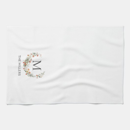 Monogram Whimsical Waterverf Floral Botanical Theedoek (Horizontaal)