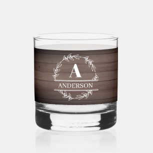 Monogram Whiskey glas rustiek hout