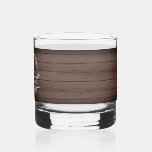 Monogram Whiskey glas rustiek hout (Links)