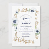Monogram White Anemone Flower Elegant Wedding Kaart (Voorkant)