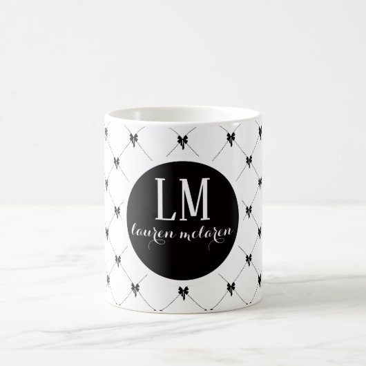Monogram White & Black Bow Script Koffiemok (Center)