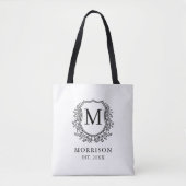 Monogram White Black Crest Botanische Huwelijk Tote Bag (Voorkant)