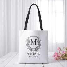 Monogram White Black Crest Botanische Huwelijk