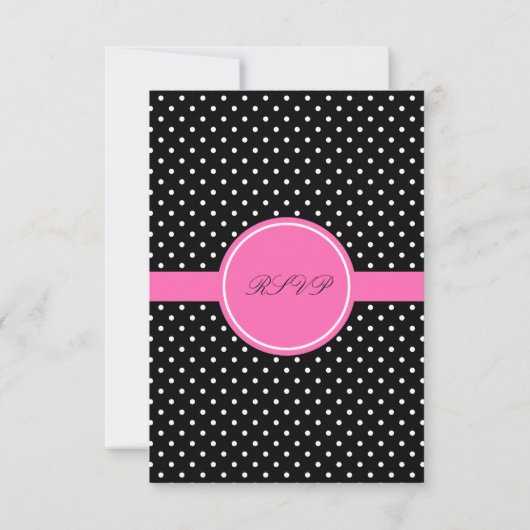 Monogram White Black, Hot Pink Polka Dot RSVP (Achterkant)