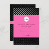 Monogram White Black, Hot Pink Polka Dot RSVP (Voorkant / Achterkant)