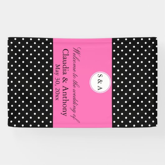 Monogram White Black, hotroze pokadodenweddenschap Spandoek (Horizontaal)