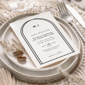 Monogram White Black Minimalist Arch Wedding Kaart