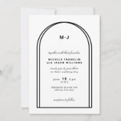 Monogram White Black Minimalist Arch Wedding Kaart (Voorkant)
