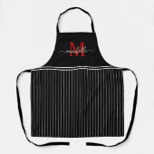 Monogram White Black Pinstripe Red Initiaal Schort